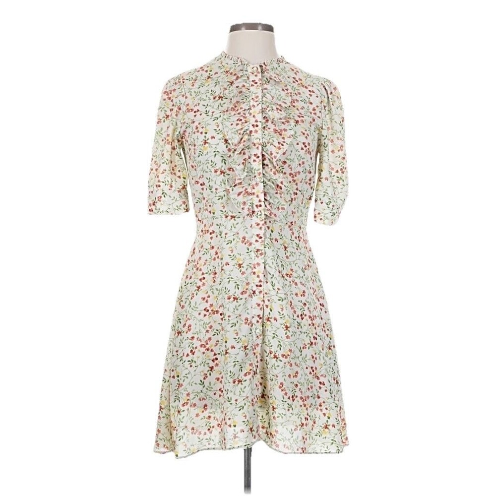 Zara Floral Short Sleeve Button Down Dress SZ M RuffleRomantic Cottagecore.